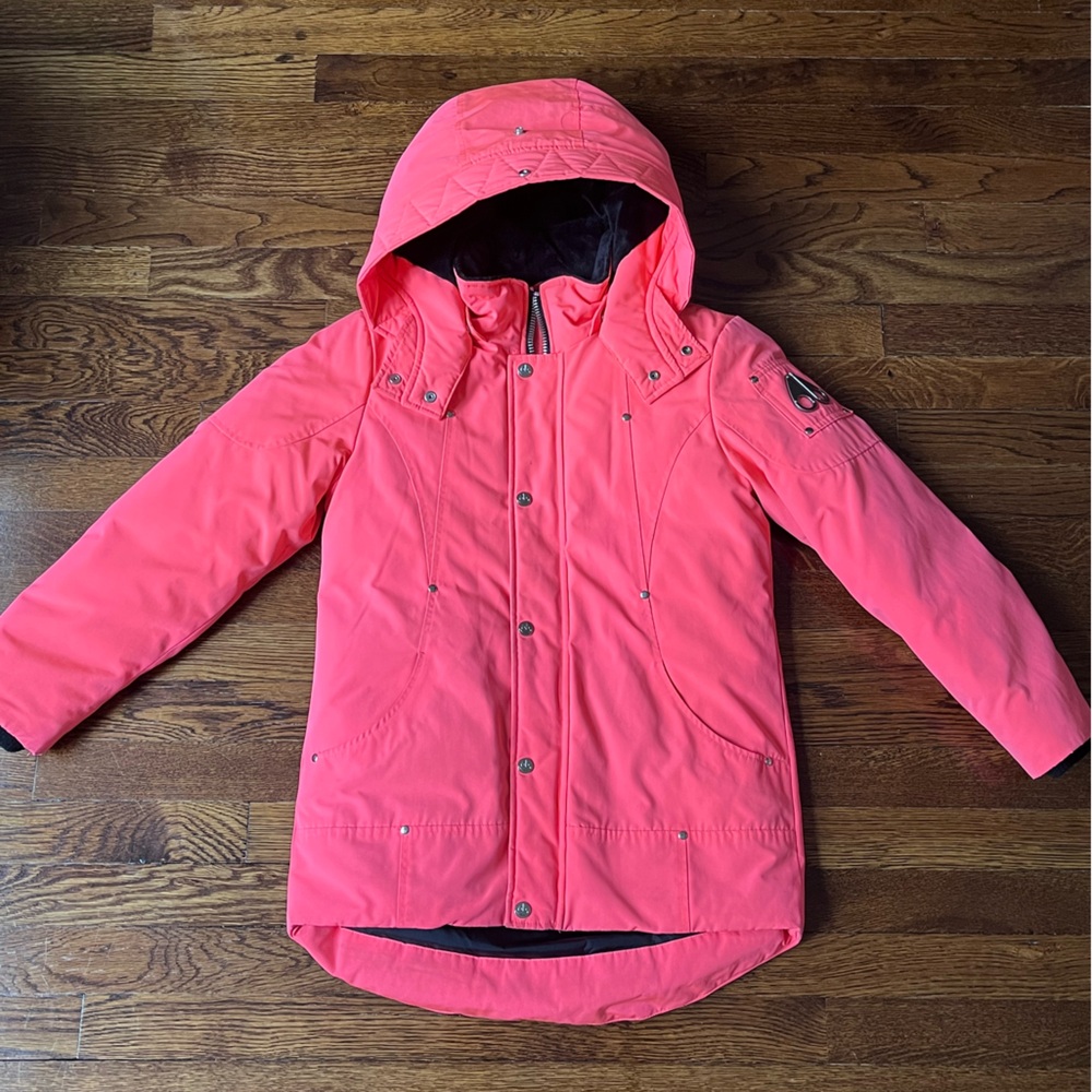 Bright coral Moose Knuckles Kids down coat size M